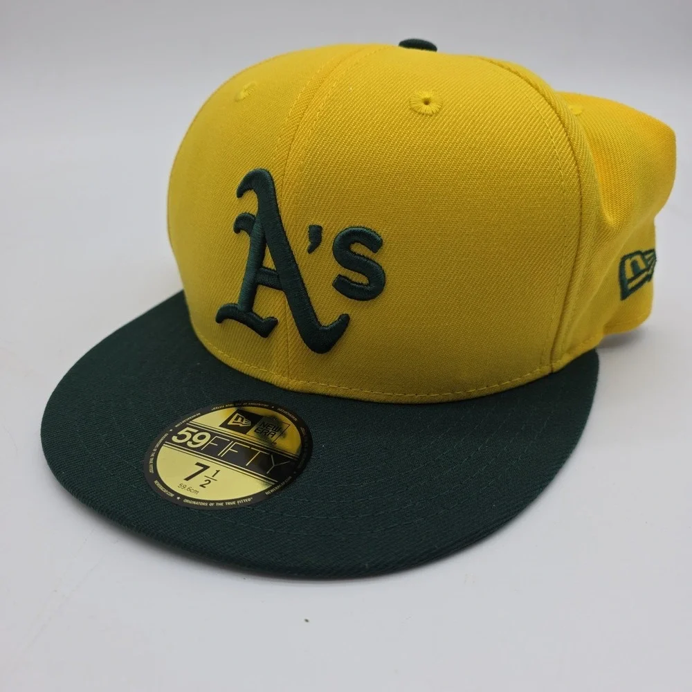 New Era 59FIFTY Oakland Athletics A's Fitted Hat 7 1/2 Yellow Green MLB Cap NWT